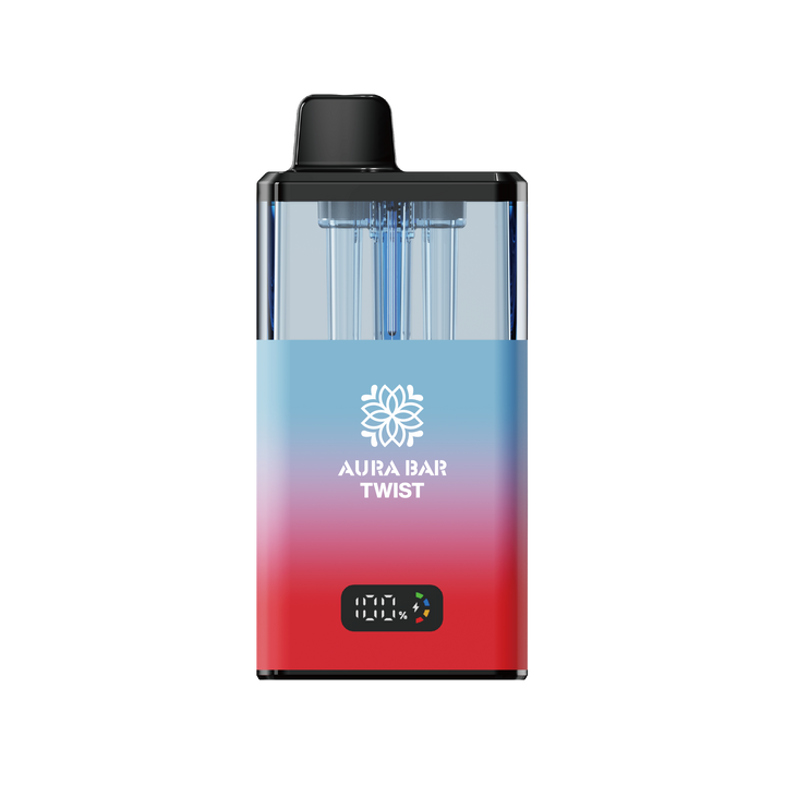 Aura Bar Twist 40k, 40000 Puffs Prefilled Vape Kit by Crystal Prime Watermelon Skittles Strawberry Burst
