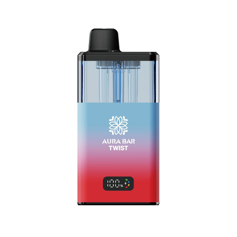 Aura Bar Twist 40k, 40000 Puffs Prefilled Vape Kit by Crystal Prime Watermelon Skittles Strawberry Burst