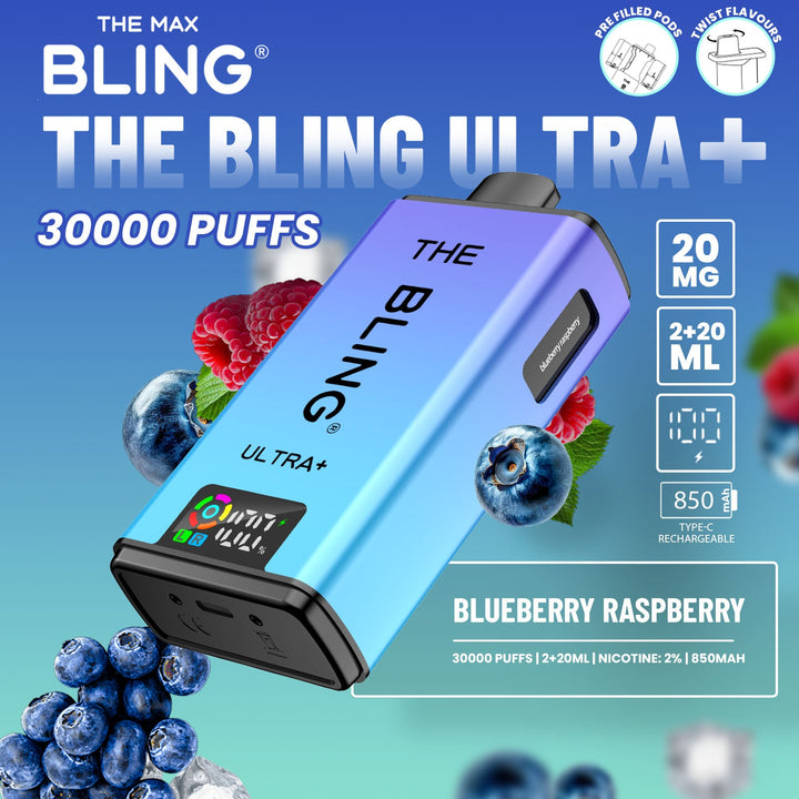 The Bling Ultra Plus 30k Puffs Prefilled Pod Vape Blueberry Raspberry
