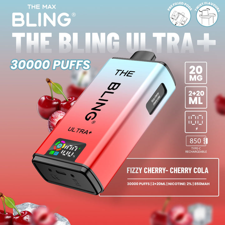 The Bling Ultra Plus 30k Puffs Prefilled Pod Vape Fizzy Cherry