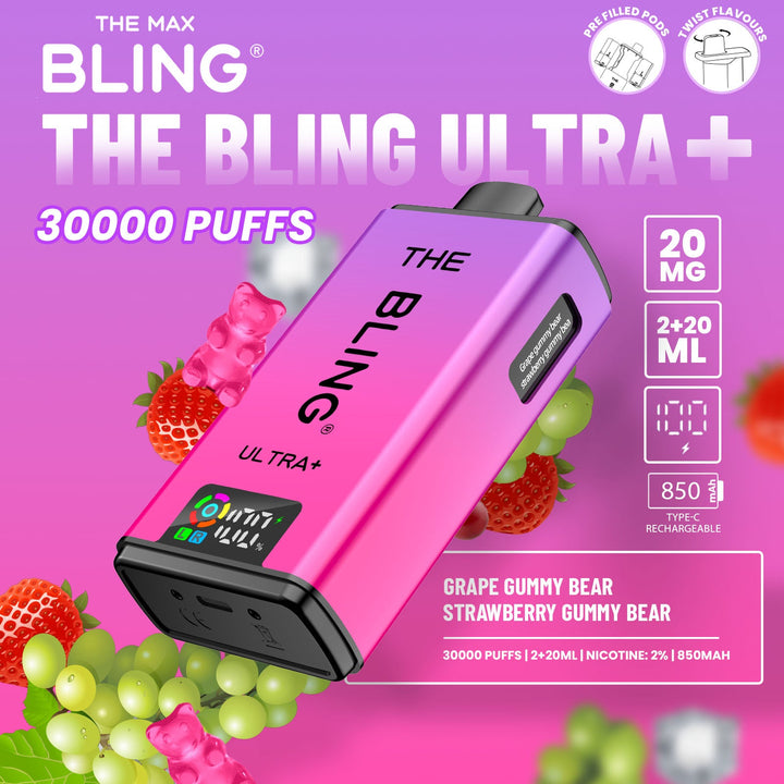 The Bling Ultra Plus 30k Puffs Prefilled Pod Vape Grape Gummy Bear