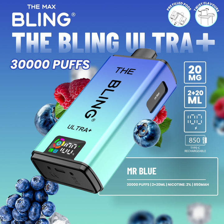 The Bling Ultra Plus 30k Puffs Prefilled Pod Vape Mr Blue