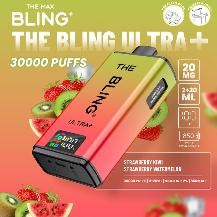 The Bling Ultra Plus 30k Puffs Prefilled Pod Vape Strawberry Kiwi